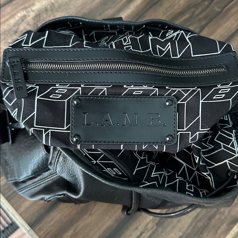 L.A.M.B. Black Leather Bucket Backpack - Picture 7 of 14